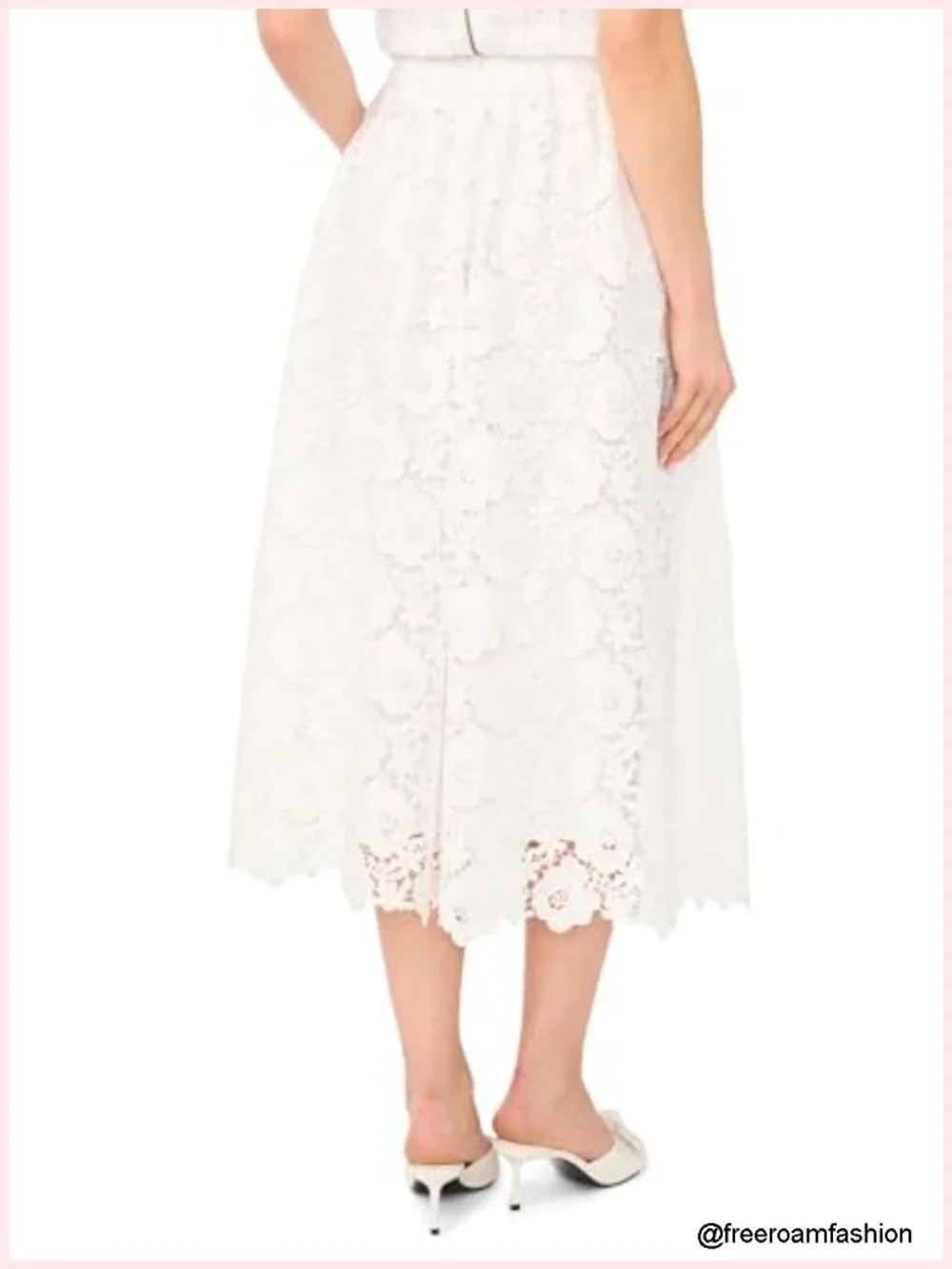 Lace Midi A-line Skirt with Zipper Closure